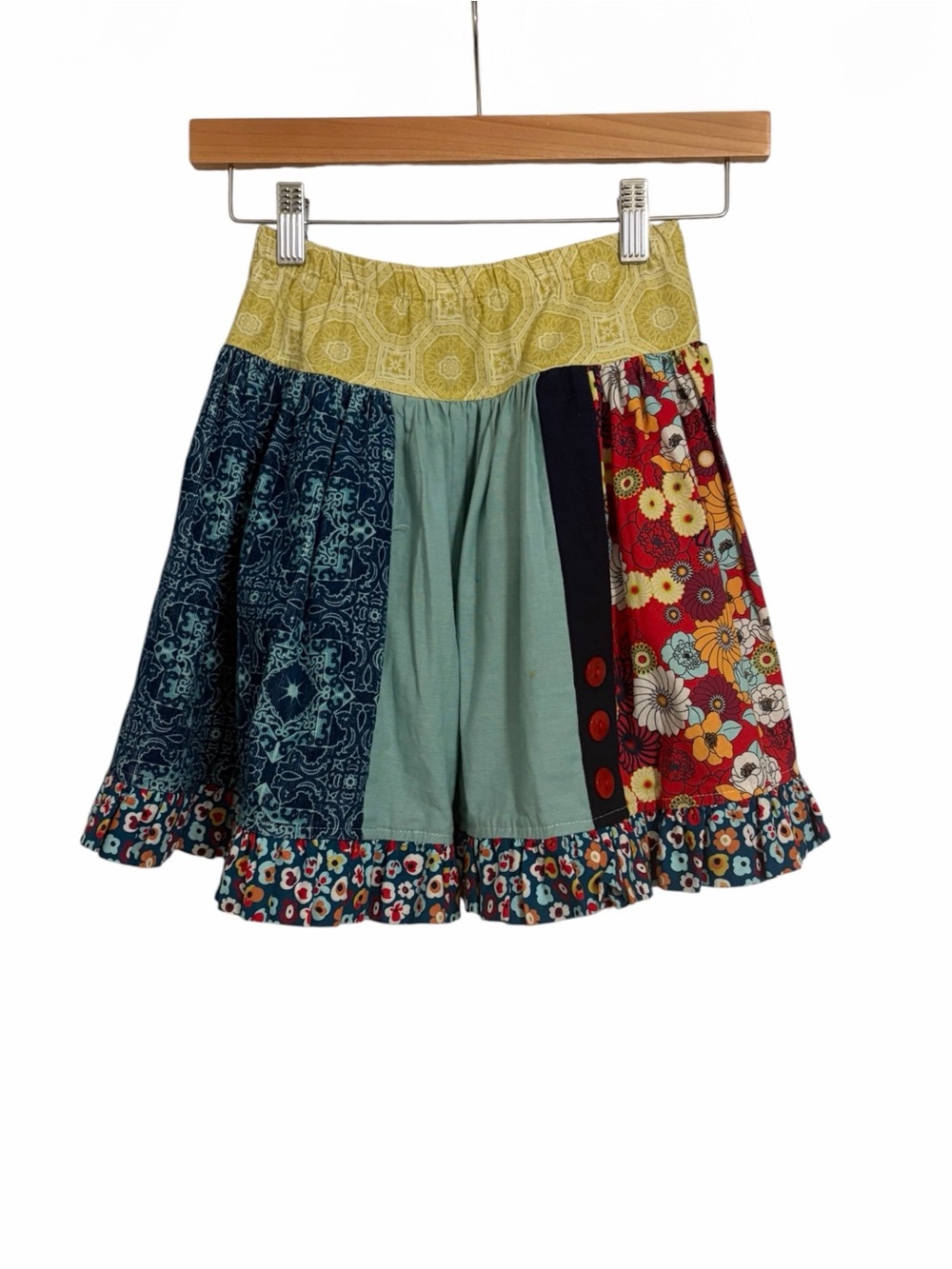 Persnickety Multi-Print Boho Skater Skirt with Yellow Waistband